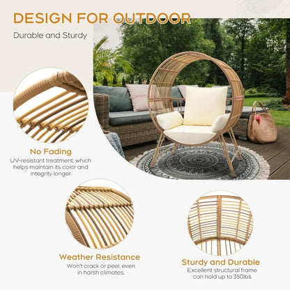 HOT-Outdoor Egg Chair, Oversized Wicker Patio Chairs With 6.69'' Cushions, 350LBS Capacity