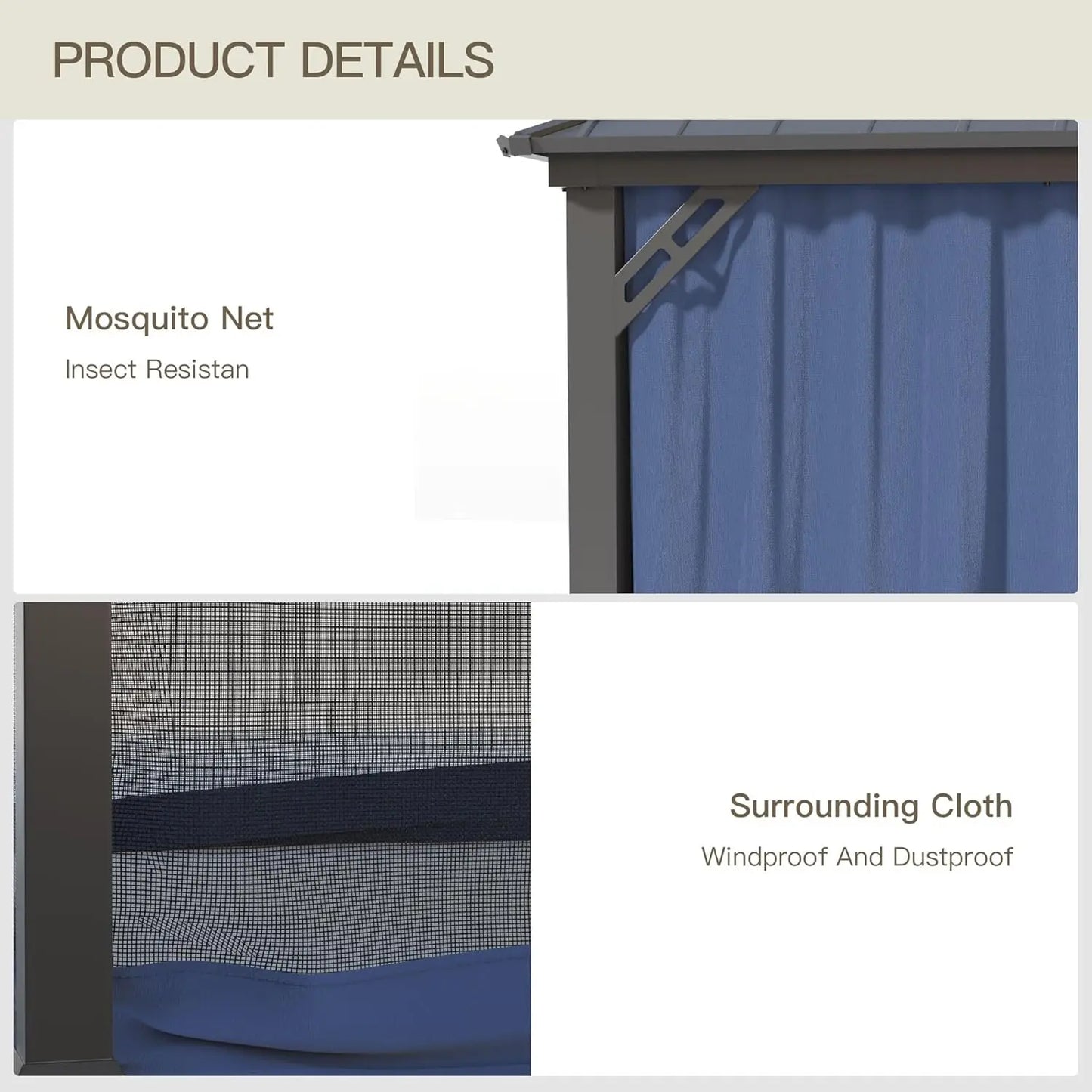 12'x16' Hardtop Gazebo Galvanized Steel Metal Double Roof Gazebo with Curtains and Netting