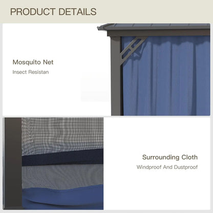 12'x16' Hardtop Gazebo Galvanized Steel Metal Double Roof Gazebo with Curtains and Netting