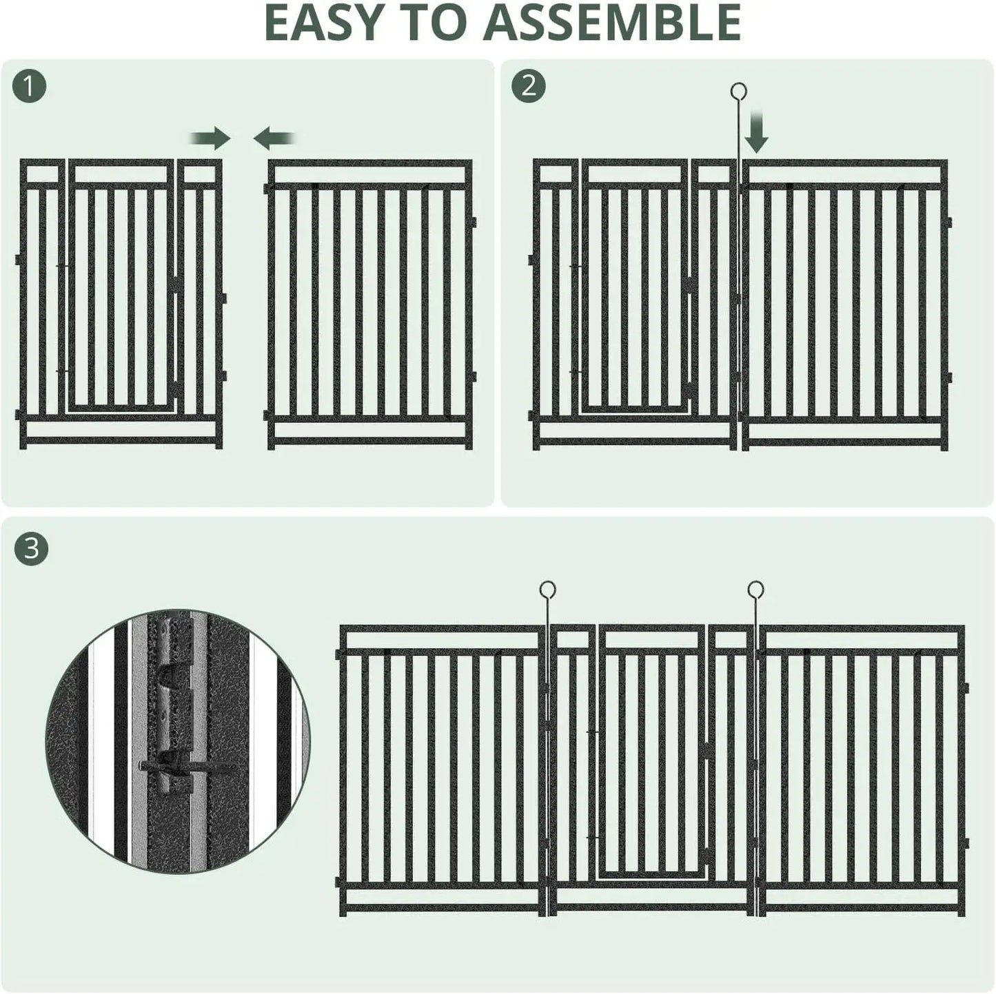 NEW Decorative Garden Fence Metal Dog Fence Outdoor for Yard, 36ft (L) × 40in (H), 14 Panels + 2 Gates,Black-Silver