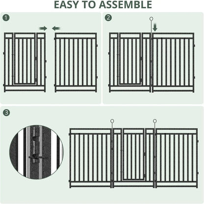 NEW Decorative Garden Fence Metal Dog Fence Outdoor for Yard, 36ft (L) × 40in (H), 14 Panels + 2 Gates,Black-Silver