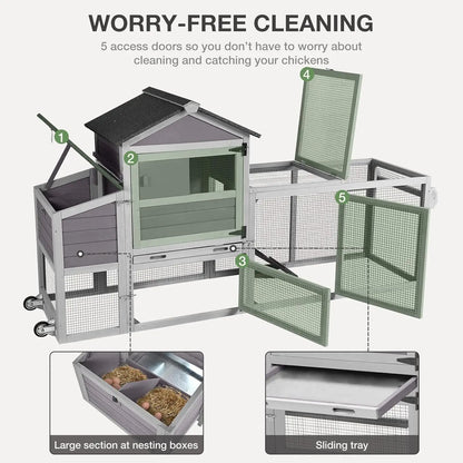 Chicken Coop for Outdoor with Wheels, Nesting Box