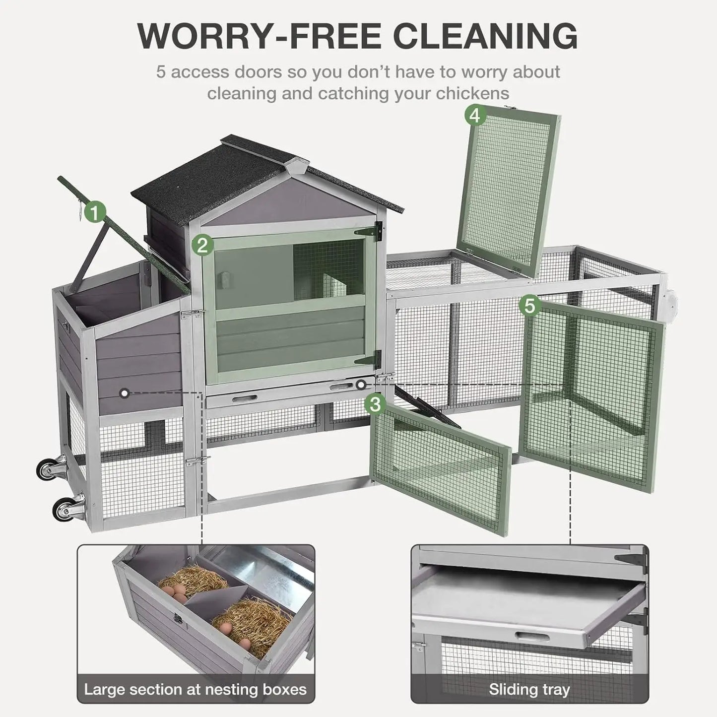 Chicken Coop for Outdoor with Wheels, Nesting Box