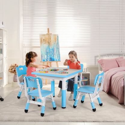 Kids Table and 4 Chairs Set, Height Adjustable
