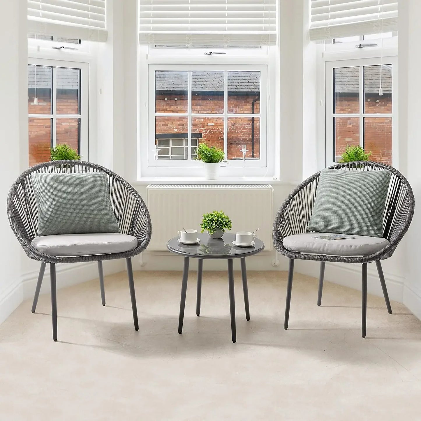 3 Piece Outdoor Bistro Set, Woven Rope Conversation Patio Set