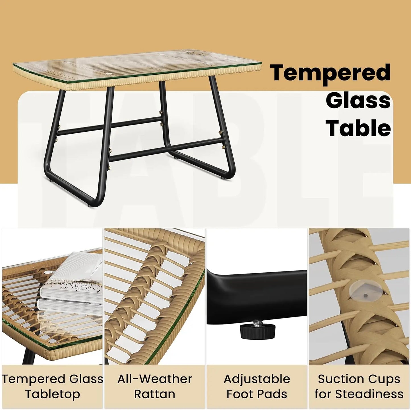 4 Piece Patio Furniture Set, Outdoor Wicker Conversation Sets