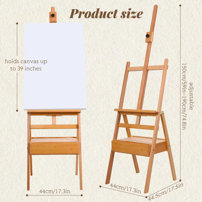H Frame Solid Wood Easel with Drawer
