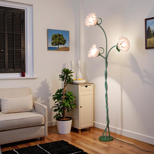 Retro 3-Head Flower Floor Lamp, Contains Bulb, 3-Color Dimmable, with Flexible Neck Shaft