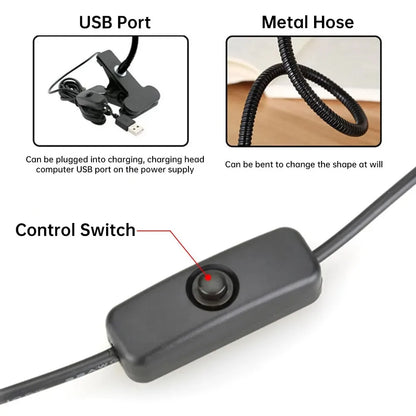 LED Table Lamp  With  360° Holder Clip Flexible Angle Adjustable 5V USB Powered