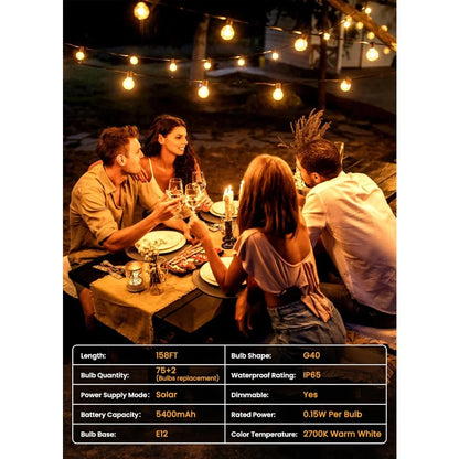 77 LED Solar String Lights Shatterproof Bulbs with Remote Dimmable Timer