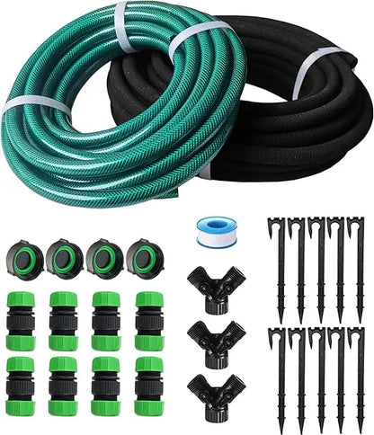 Flexible 75-Foot Soaker Hose System with 50-Foot Garden Hose