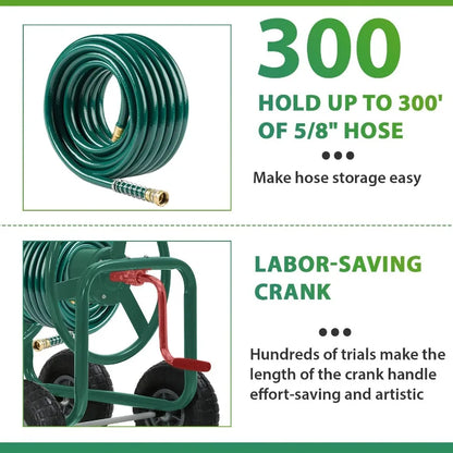 Heavy Duty Garden Hose Reel Cart Holds up to 300 Feet of Hose