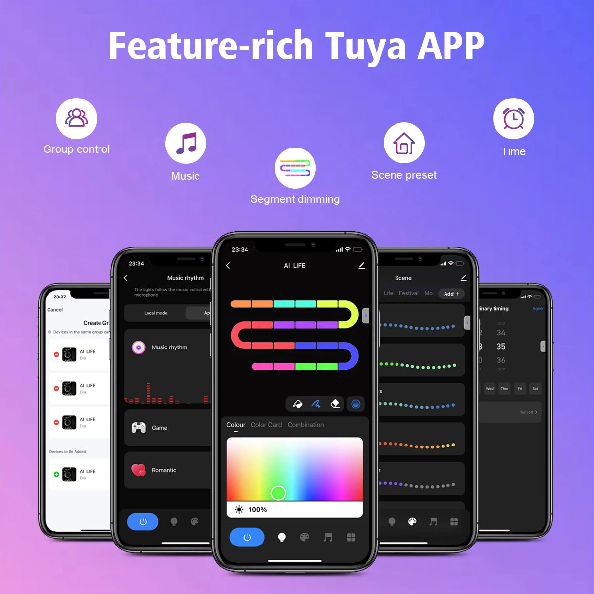 Tuya Smart WIFI/Bluetooth Colorful Curtain LED String Light