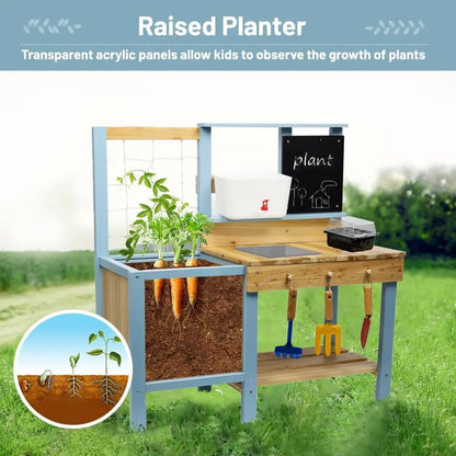 Kids Potting Bench for Outdoor, Fir Wood Gardening Station
