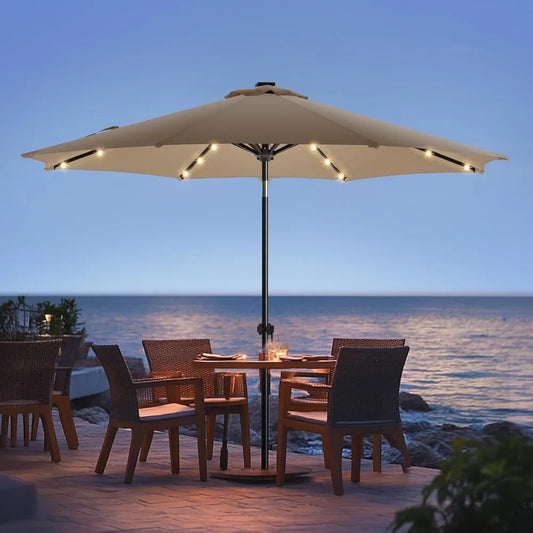 10-Foot Solar-Powered LED Patio Umbrella with Tilt and Crank