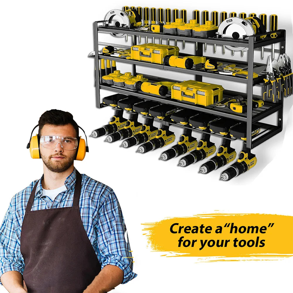Power Tool Organizer-8 Drill Holder Wall Mount,4 Layer Heavy Duty