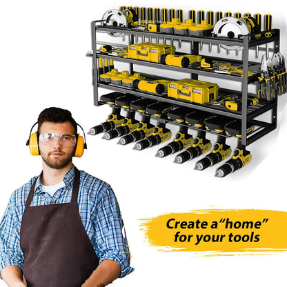 Power Tool Organizer-8 Drill Holder Wall Mount,4 Layer Heavy Duty