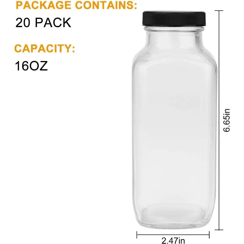 Vintage Glass Drinking Bottles 16oz, 500ml With Lids 20Pack