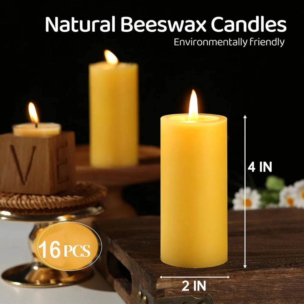 Natural Beeswax Pillar Candles, 560 Hours Long Burning
