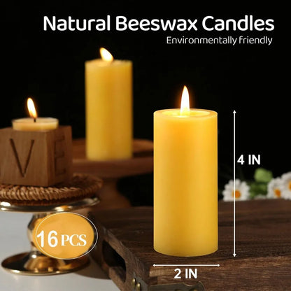 Natural Beeswax Pillar Candles, 560 Hours Long Burning