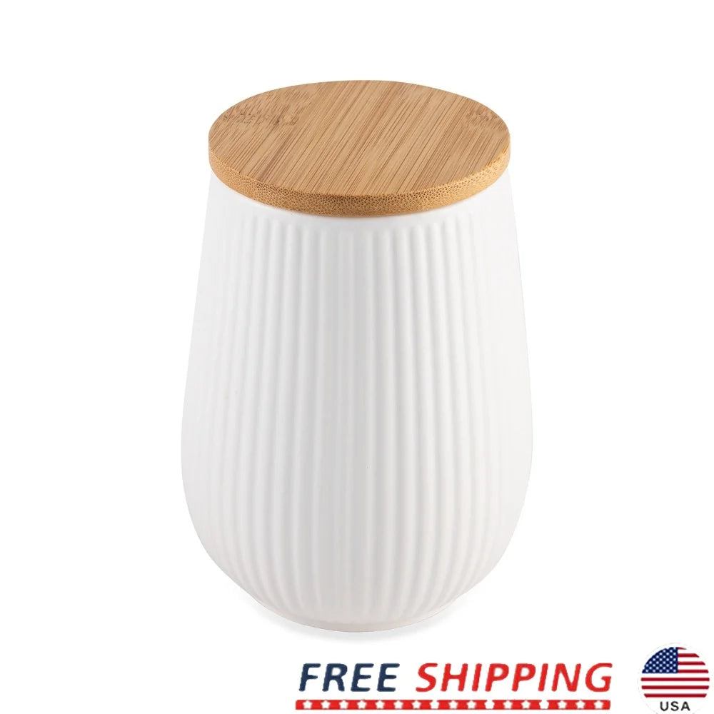 Ceramic Kitchen Canister with Bamboo Lid Airtight Seal