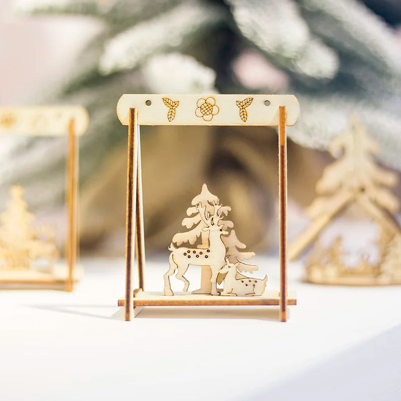 4PCS/Lot DIY Creative Mini Hollow Christmas Wooden Ornaments