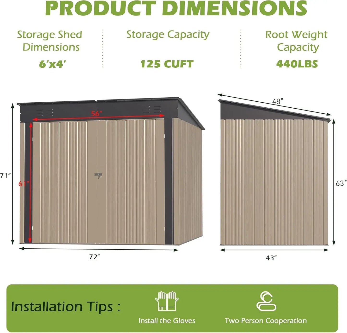 Metal Shed,6x4 FT Metal Shed with Slopping Roof a