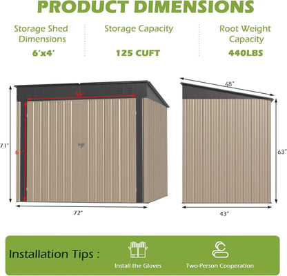 Metal Shed,6x4 FT Metal Shed with Slopping Roof a