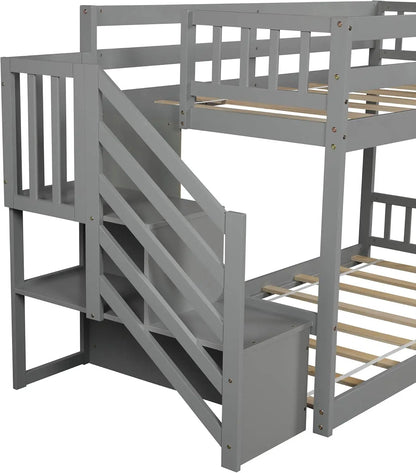 Twin Over Twin Bunk Bed with Stairs,Wood