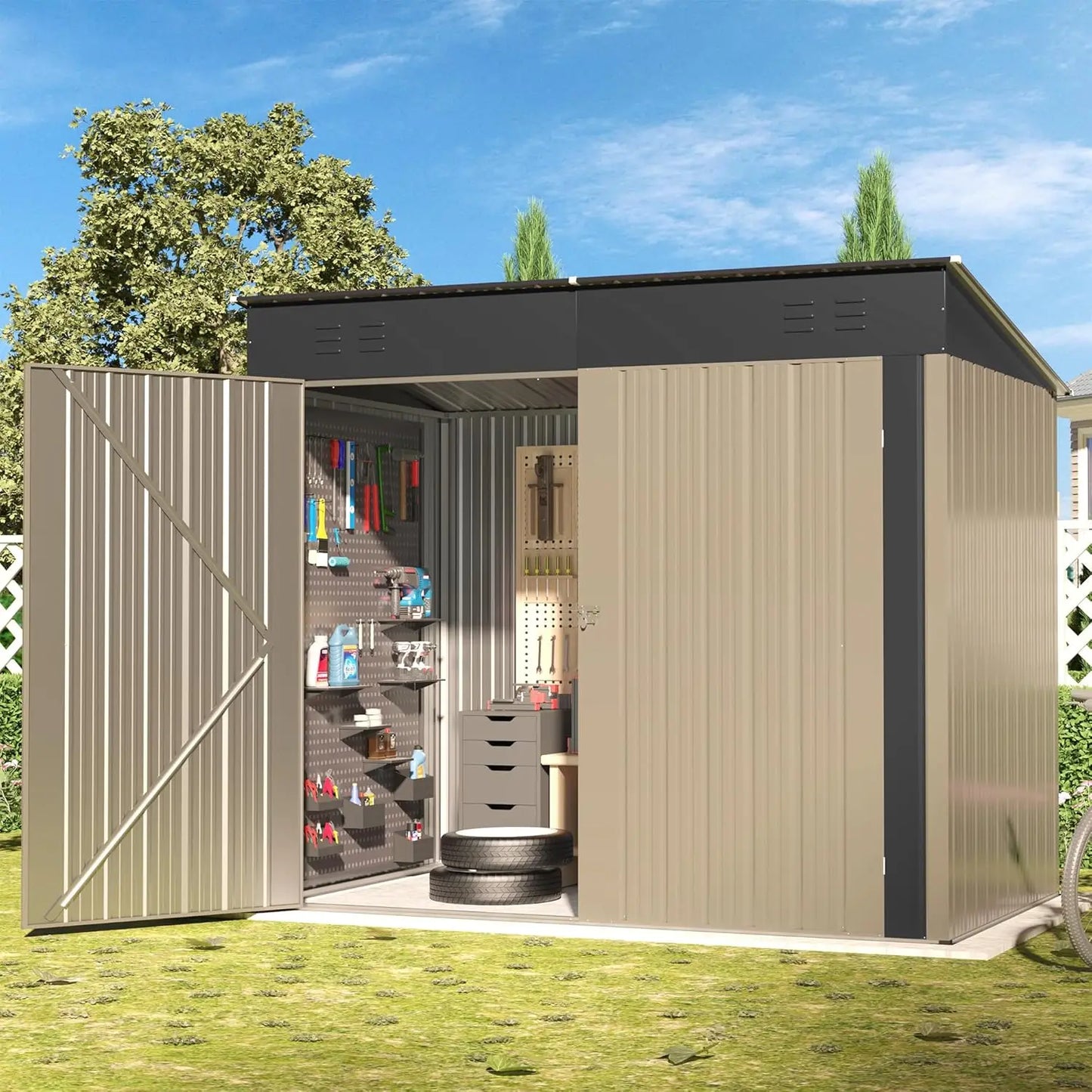 Metal Shed,6x4 FT Metal Shed with Slopping Roof a