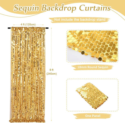 1Panel-4ftx8ft Gold Big Sequin Backdrop Curtains, Shimmer Payette Sequin Backdrop Curtain Panels for Wedding Party Christmas Dec