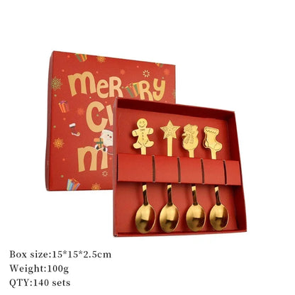 4Pcs Christmas Fork And Spoon Set Stainless Steel