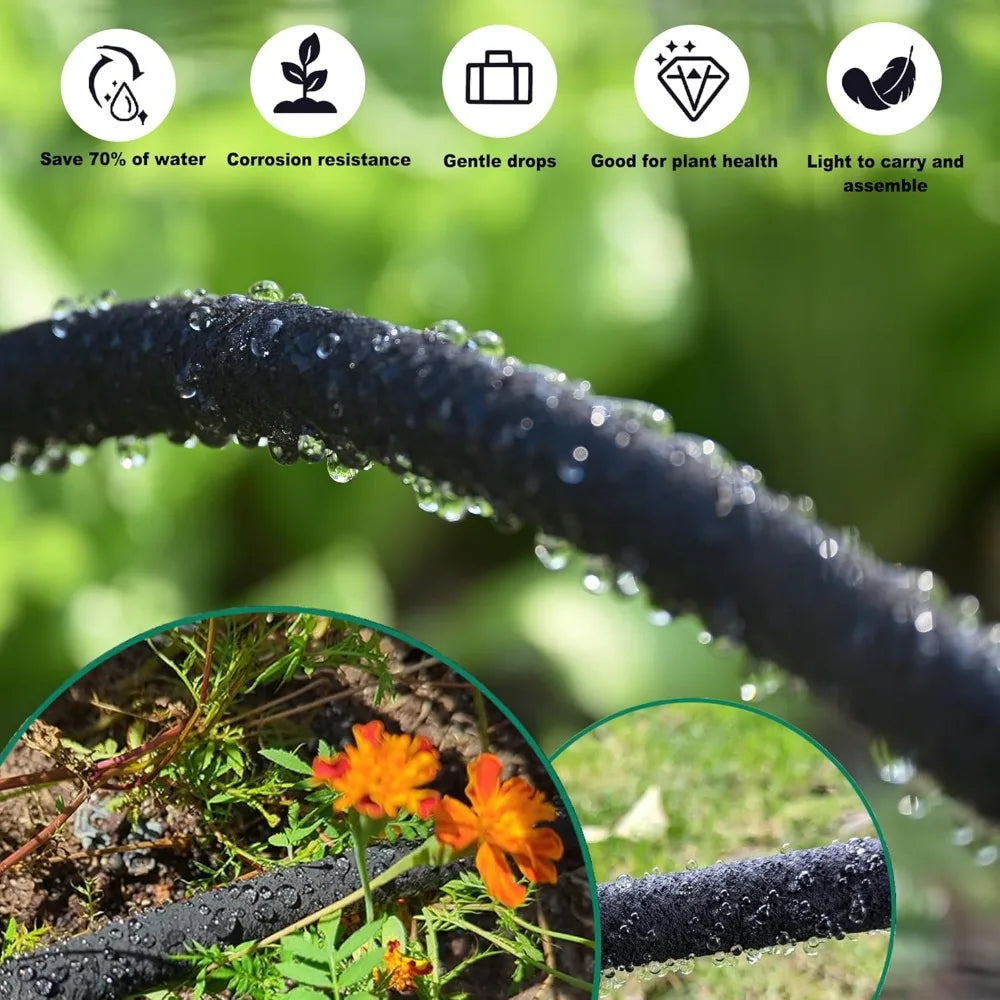 Flexible 75-Foot Soaker Hose System with 50-Foot Garden Hose