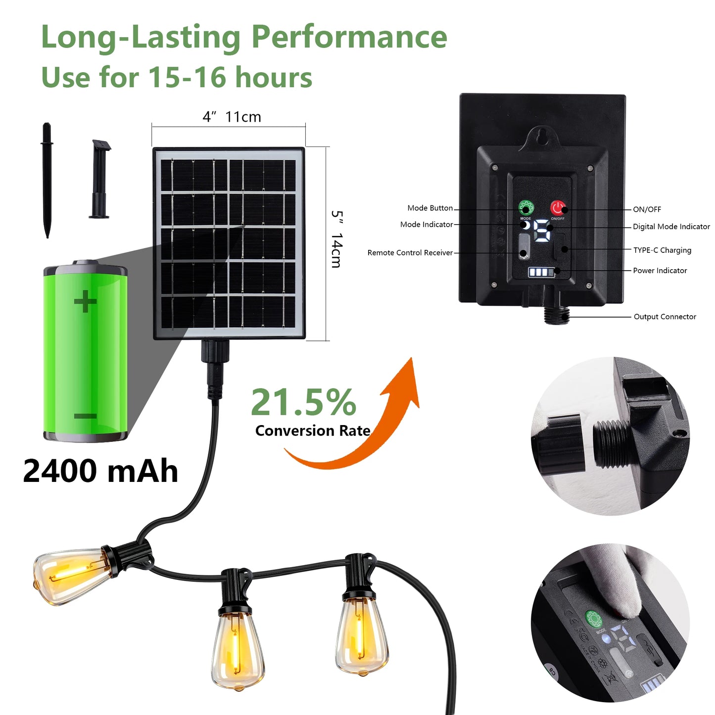 100FT Solar Outdoor String Lights IP65 Waterproof