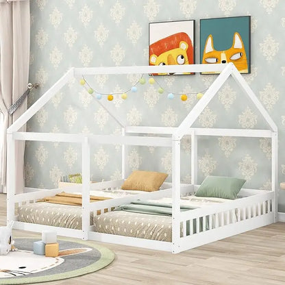 Double Twin House Bed for 2 Kids,