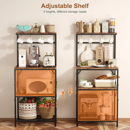 Bakers Rack with Storage Shelves, Small Coffee Bar