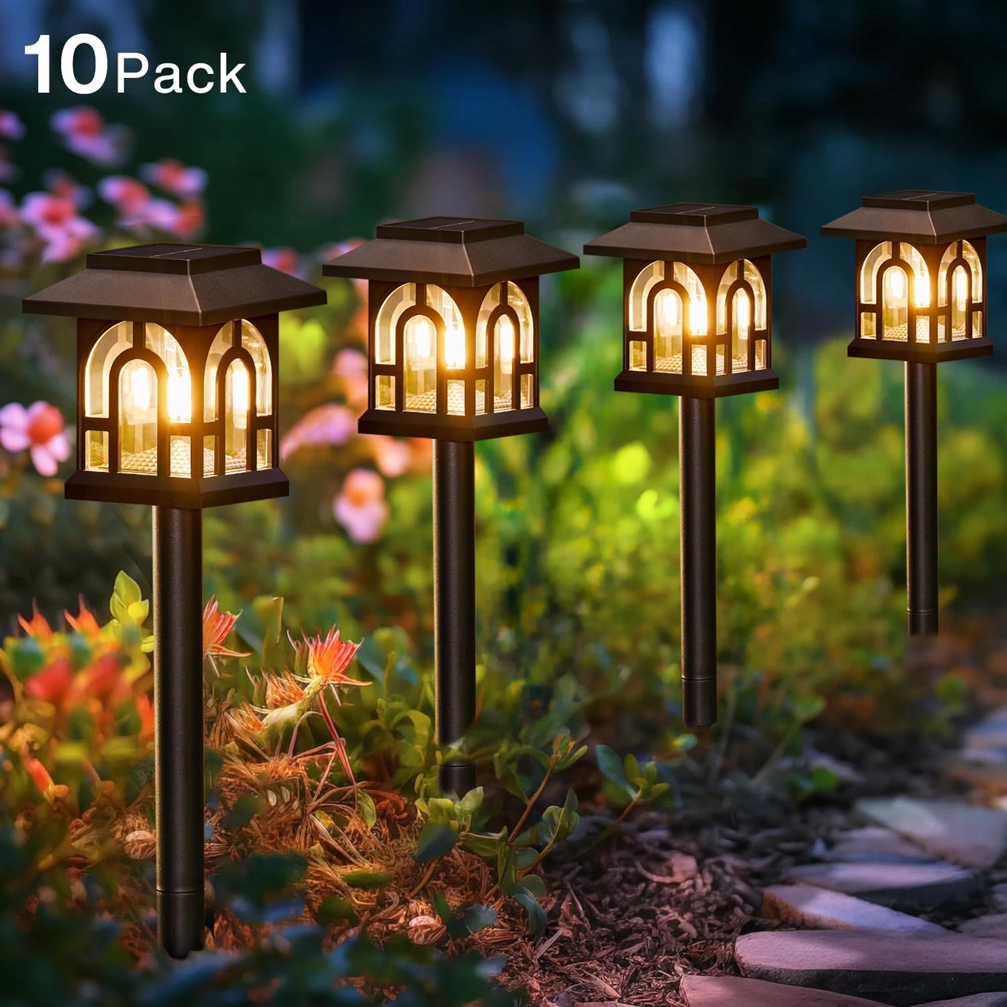 6/10 Pack Solar Pathway Lights Outdoor, Solar Landscape