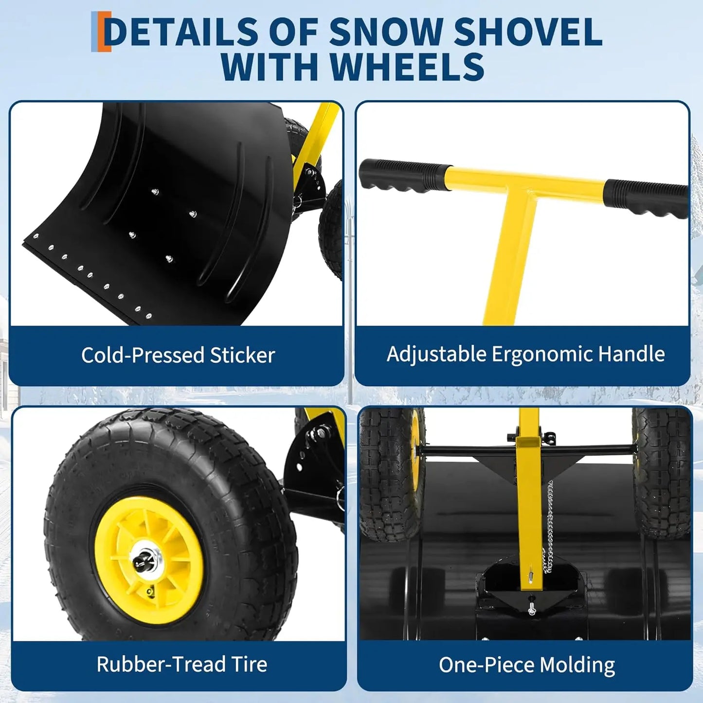 Snow Shovel with Wheels Heavy Duty Snow Pusher