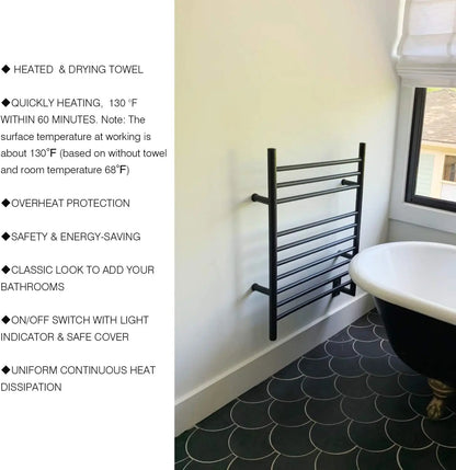 Towel Warmer Wall-Mounted Hardwired Heated Towel Rack Matte Black