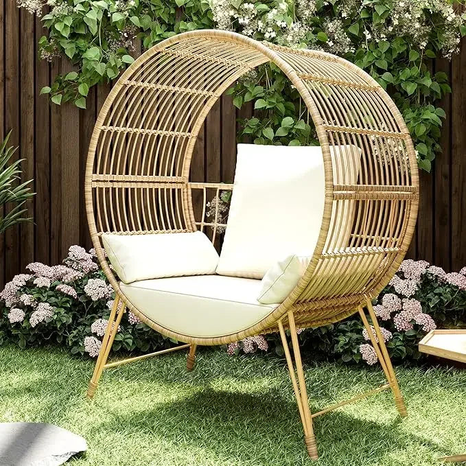HOT-Outdoor Egg Chair, Oversized Wicker Patio Chairs With 6.69'' Cushions, 350LBS Capacity