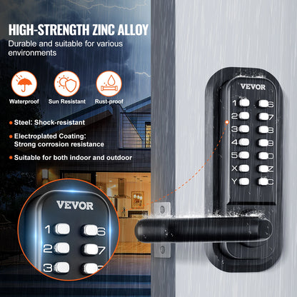 Mechanical Keyless Entry Door Lock Single/Double -Sided 14 Digit Keypad and Handle Embedded