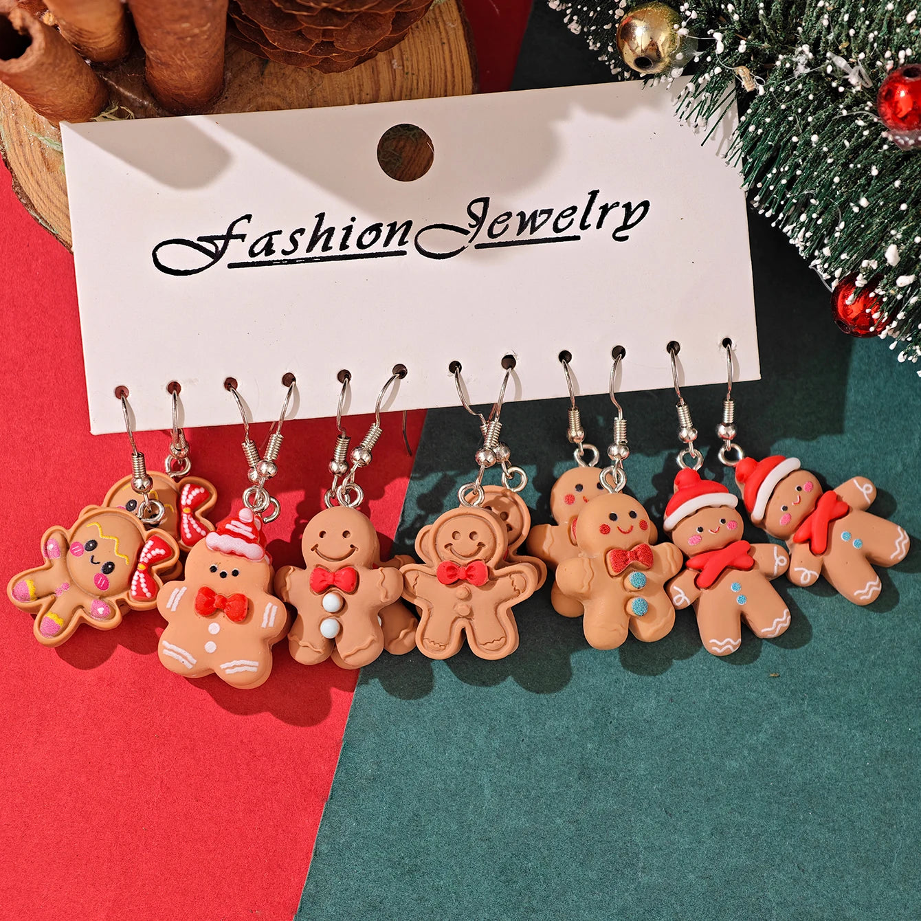 Cartoon Gingerbread Man Christmas Tree Santa Penguin Resin Dangle Earrings