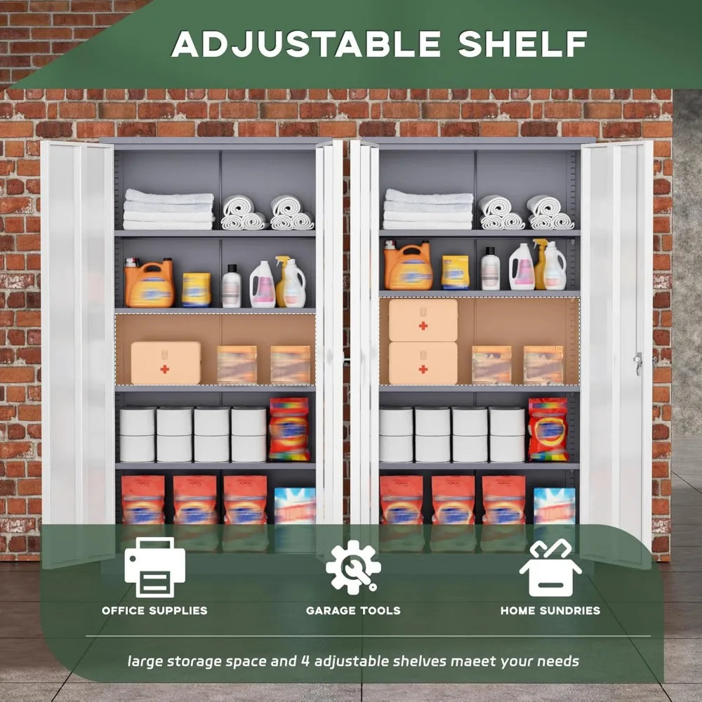 Lockable Steel Storage Cabinet with 4 Adjustable Shelves