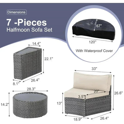 outdoor patio half-moon furniture. Grey rattan