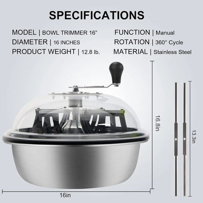 16 in Bud Bowl Trimmer with Switchable Stainless Steel Blades