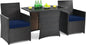 3 Pieces Patio Dining Set, Outdoor Rattan Bistro Set with Cushions