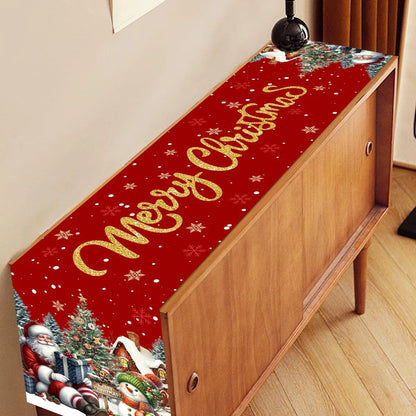 Red Christmas Santa Snowman Table Runner
