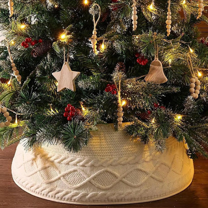 Knitted Christmas Tree Collar Cream White Rustic Farmhouse