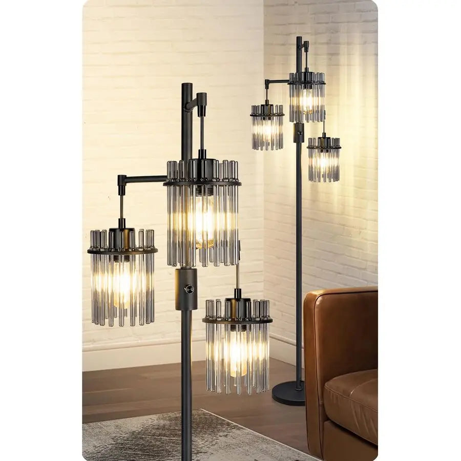 Dimmable Glass Tree Standing Tall Lamps with 3 Elegant Teardrop Cage