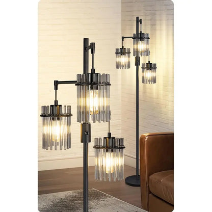Dimmable Glass Tree Standing Tall Lamps with 3 Elegant Teardrop Cage